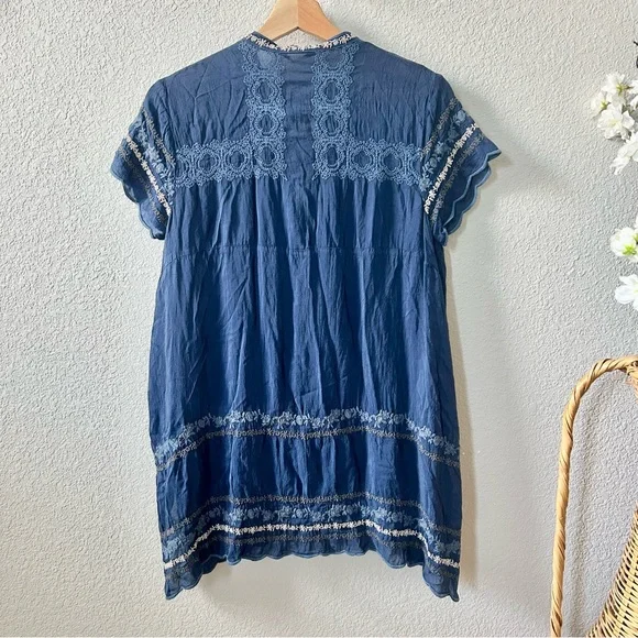 NEW Johnny Was Kones Tunic Size XS Blue Embroidered Top Boho Short Sleeve - Picture 5 of 9